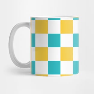 Checks and Swirls in Turquoise, Yellow, and White Mug